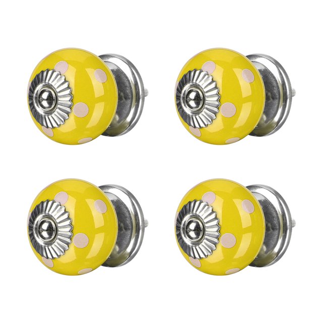 Unique Bargains Ceramic Knobs Round Drawer Pull Handle Cupboard Wardrobe Replacement 4pcs Yellow