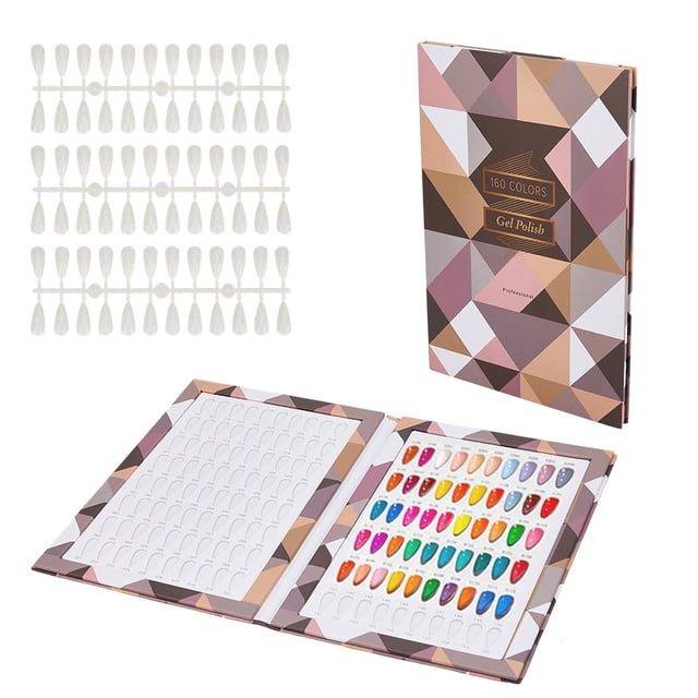 Libro de colores de uñas, muestrario de esmaltes de uñas con 192 puntas, tablero de exhibición de esmaltes en gel a cuadros de colores, libro de muestras de esmaltes de uñas con puntas de repuesto.