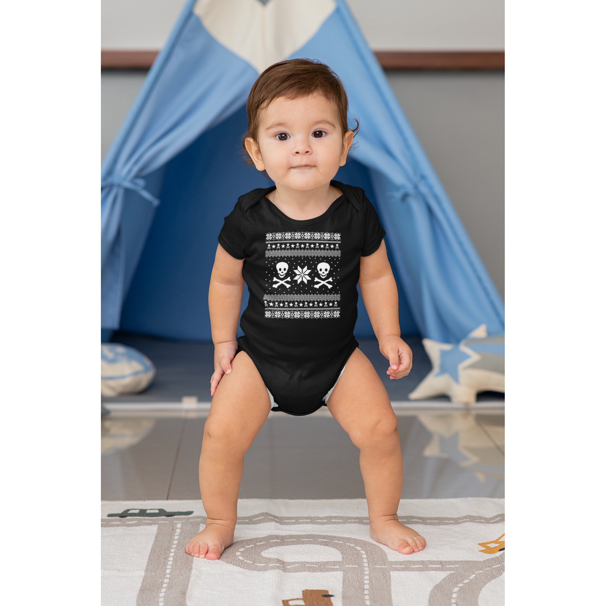 Old Glory Skull u0026 Crossbones Ugly Christmas Sweater Short Sleeve Baby One  Piece - Walmart.com