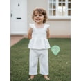 thumbnail image 4 of BemeyourBBs 2Pcs Toddler Baby Girl Summer Clothes Cotton Linen Outfits Fly Sleeve Ruffle Smocked Tank Tops Wide Legs Pants Set, 4 of 9