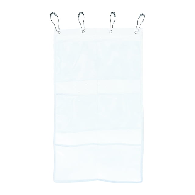 Bolsa de baño colgante con 6 bolsillos, de malla, organizador de ducha (blanco)