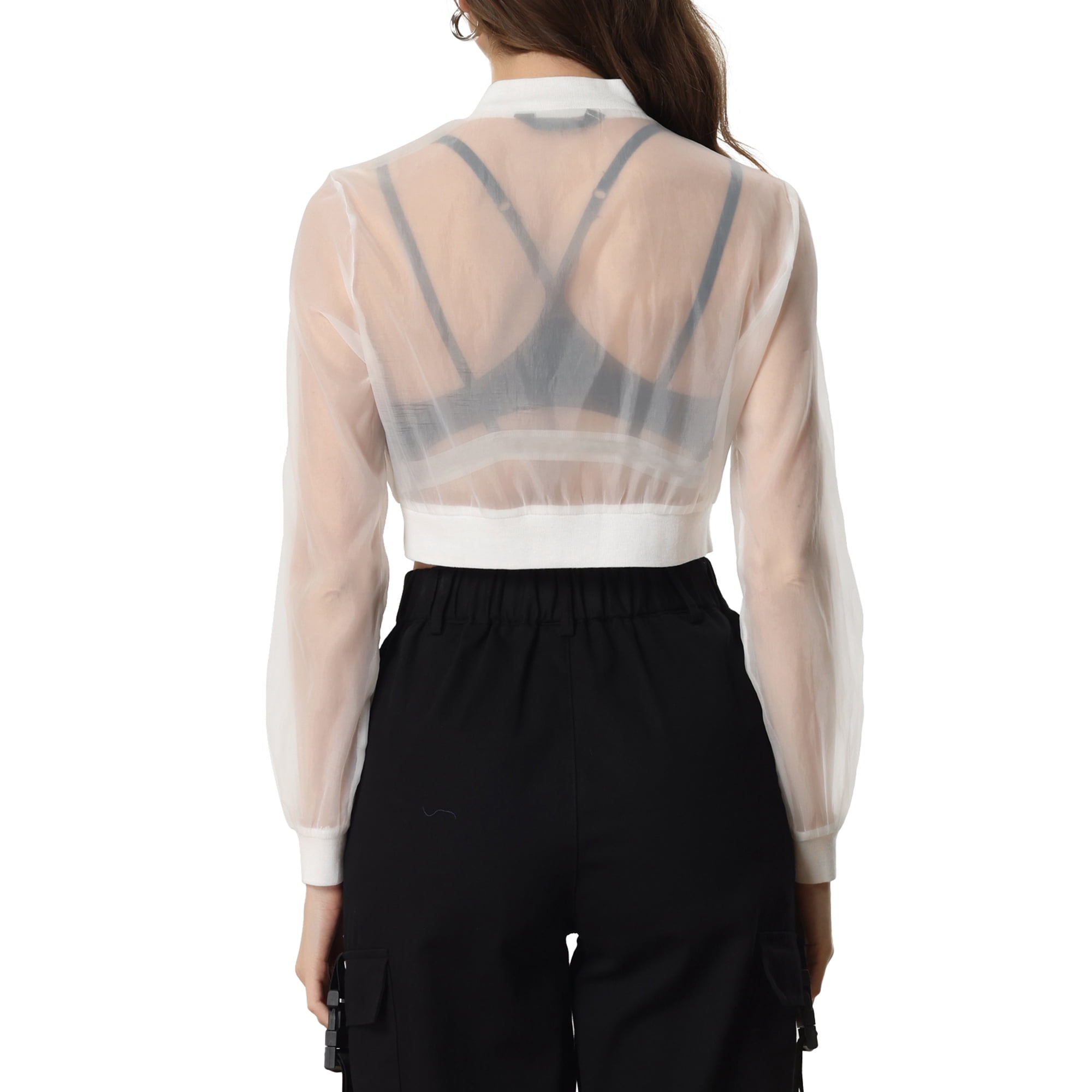 INSPIRE CHIC Bomber Jacket for Women's Long Sleeve Crop Mesh