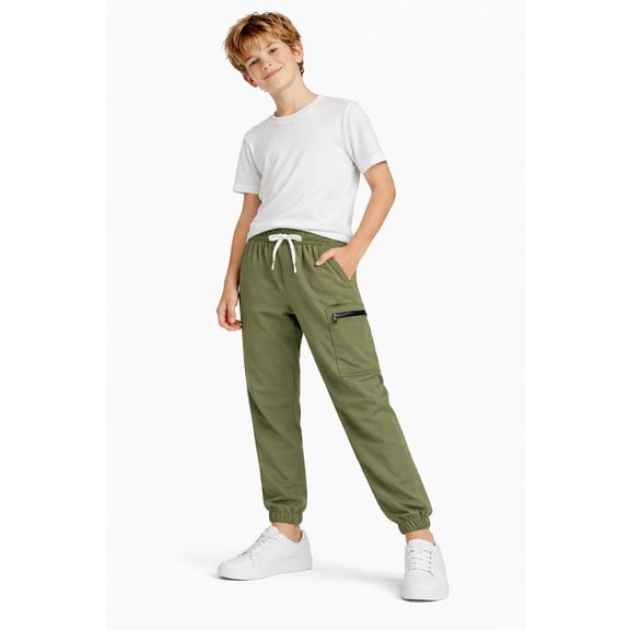 HILEELANG Kids Quick-Dry Cargo Pants Lightweight 4-Way Stretch Outdoor Joggers for Boys & Girls 7-8 Years Olive Green