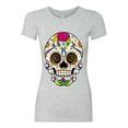 thumbnail image 2 of Wild Bobby Day Of The Dead Sugar Skull Pop Culture Women Slim Fit Junior Tee, Heather Grey, Small, 2 of 5