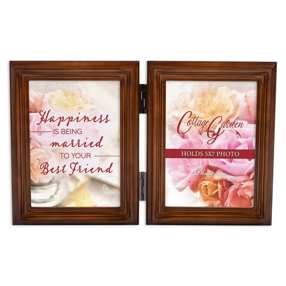 Happiness Being Married Woodgrain Double Tabletop Photo Frame - Holds Two 5x7 Photos