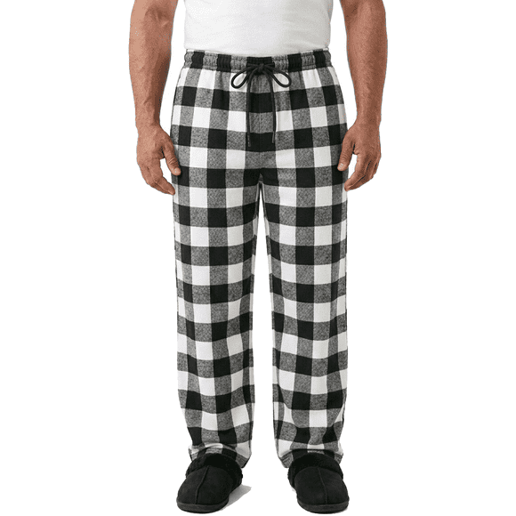 Pijamas de Franela a Cuadros de Algodón, Pantalón Largo Con Bolsillos, Para Hombre Corte Recto
