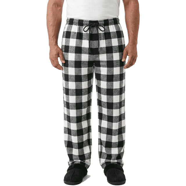 Pijamas de Franela a Cuadros de Algodón, Pantalón Largo Con Bolsillos, Para Hombre Corte Recto
