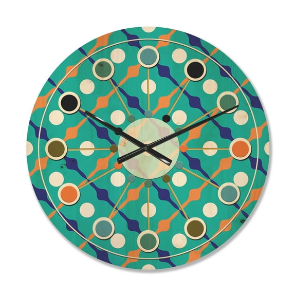 Designart 'Abstract Retro Pattern Design XXIV' Mid-Century Modern Wood Wall Clock