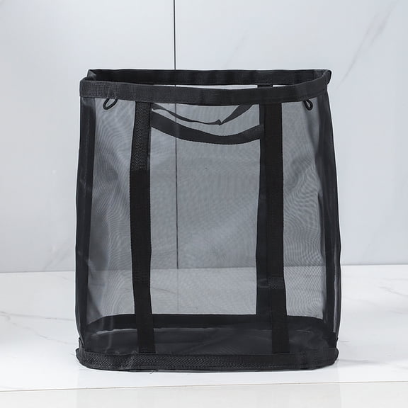 Mesh Bag with Handles, Collapsible Laundry Basket, Foldable Laundry Bag, Breathable Folding Beach Bag,Space-saving Travel Tote Bags (1, Black)