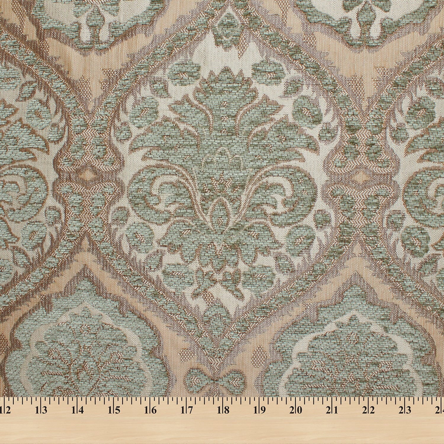 Baroque Floral Two Tone Chenille 57" Heavyweight Upholstery Jacquard Polyester Fabric By The Yard (Beige / Sage, 1 Yard)