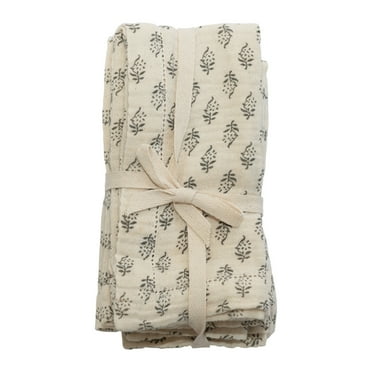 Creative Co-Op Cotton Napkins with Printed Floral Pattern, Charcoal & Cream Color, Set of 4