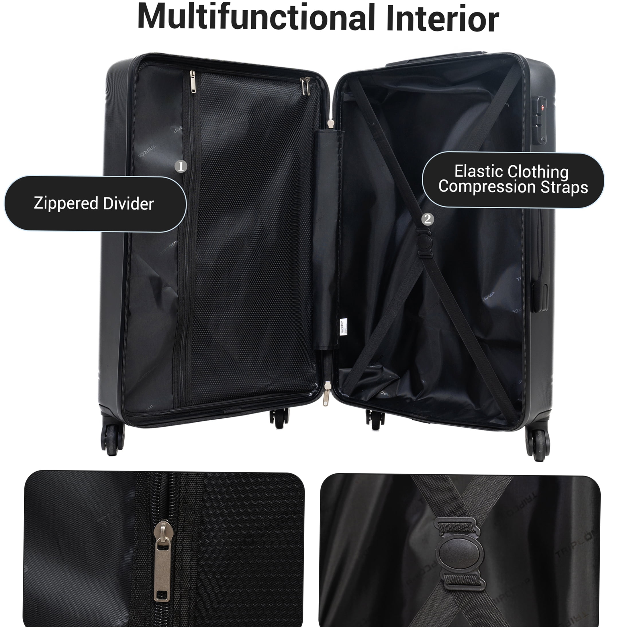 Black ABS+PC Hardshell Luggage Set with TSA Lock, 9-Piece Travel Suite with Carry-On, Checked Bags & Backpack