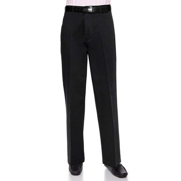 AKA Men's Work Pants Cotton Twill - Traditional Fit Slacks Flat-Front Black 36 XX-Short