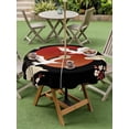 thumbnail image 4 of Outdoor Tablecloth with Umbrella Hole for Patio/Picnic/Party/Camping, Japanese Style Waterproof Table Cloth Round Cover Washable, Modern Cranes Cherry Flower Wave Red Brown (Dia 60"), 4 of 8