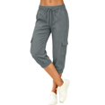 thumbnail image 6 of Womens Linen Cropped Jogger Pants Elastic Drawstring Waist Casual Summer Trousers with Pockets Lightweight Lounge Pants, L, 6 of 9
