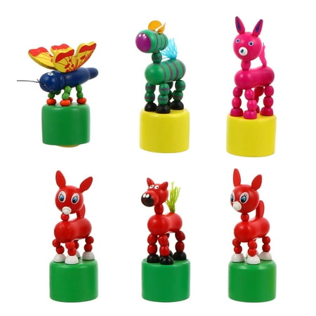

6pcs Kids Animal Push Up Press Base Toy Rocking Wooden Puppet Toy Random Style