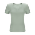 thumbnail image 6 of Byworldtasic V Neck Slim Fitted T Shirts for Women Basic Solid Color Short Sleeve Layering Tee Tops, 6 of 6