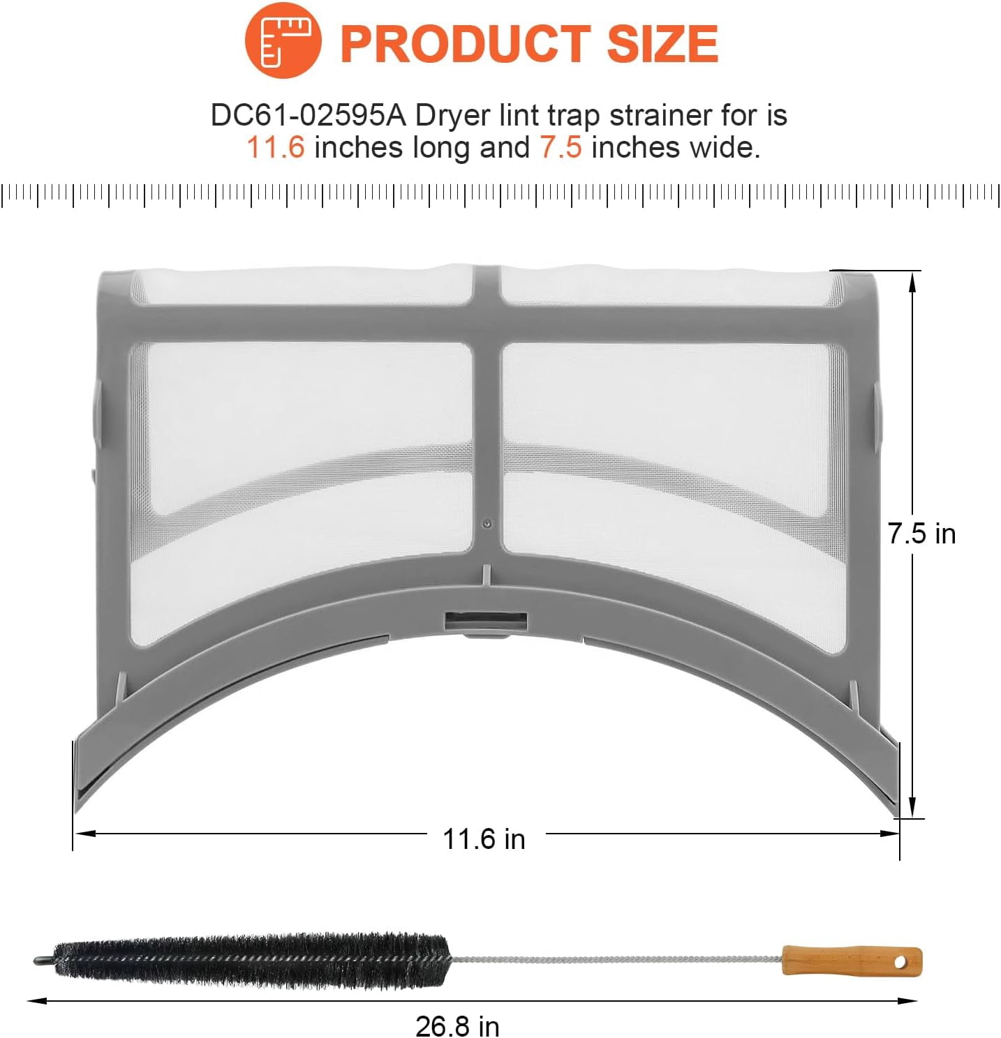 DC61-02595A Dryer Lint Filter for Samsung Dryer, Upgraded Stainless Steel Screen with Cleaning Brush, Replaces AP4578777 EAP4206799