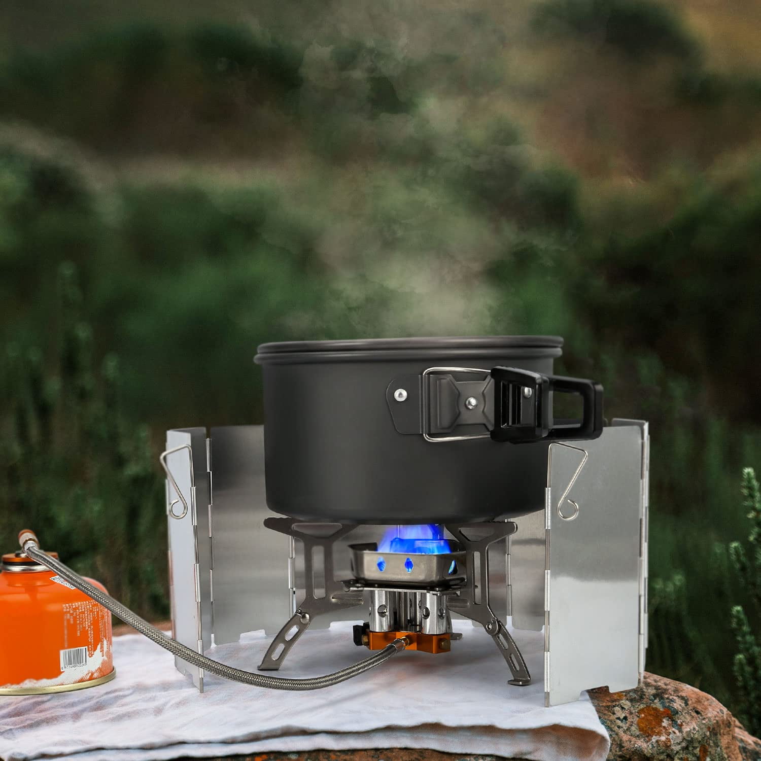 5800W Outdoor Three Head Stove Camping Windproof Stove Portable Camping Picnic Burner Hiking Foldable Ultralight Split Gas Stove