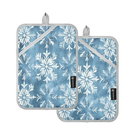 

Two Pieces Of Square Heat Insulation Pad Oven Mitts 7x9.8 Inch Oven Microwave Kitchen Cooking Baking Winter Blue Snowflakes