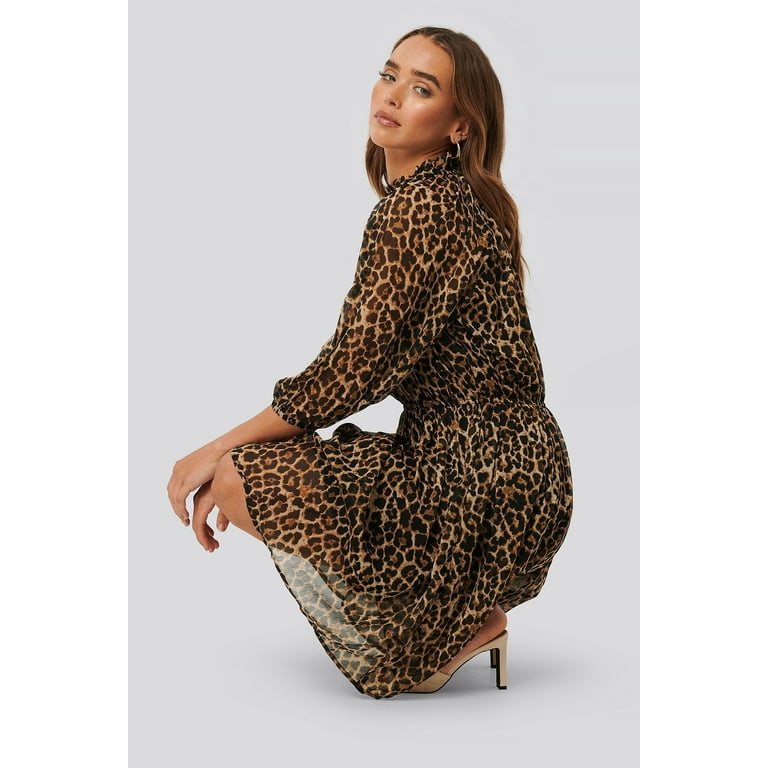 High neck elastic waist puff dress online