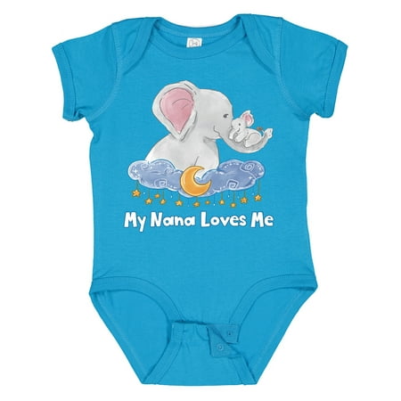 

Inktastic My Nana Loves Me Cute Elephants Clouds Moon and Stars Gift Baby Boy or Baby Girl Bodysuit