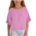 thumbnail image 2 of Fozruso Girls Shirt And Linen Half Sleeved Ruffled Girls Fashionable Round Neck T Shirt Solid Color Loose Casual T Shirt Suitable For 5 15 Years Old Summer Tops,Sizes 14-15 Years Purple, 2 of 6