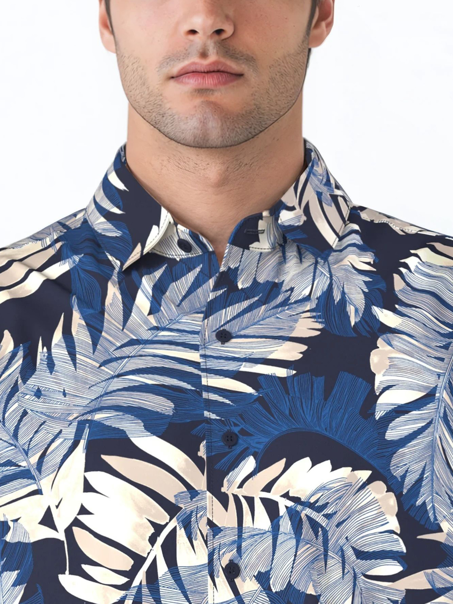Cafe Luna Men's and Big Men's Printed Leaves Short Sleeve Woven Shirt with Texture, Size S-4XL