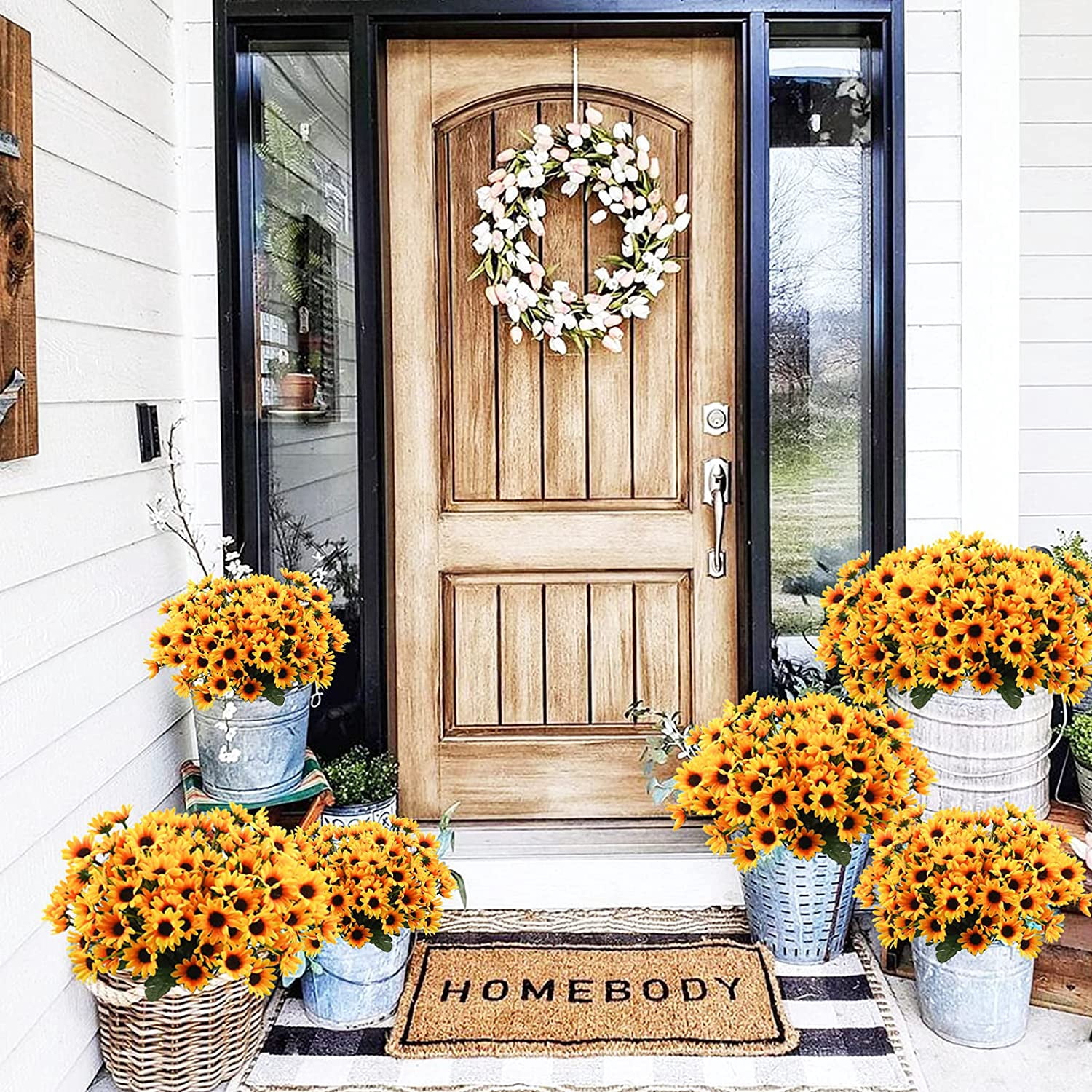 10 Bundles Sunflowers Artificial Flowers Daisy Mums 24 Stems Fake Fall Flowers Outdoor UV Resistant No Fade Shrubs for Indoor Outside Home Wedding Office DIY Garden Fall Decor (Yellow)