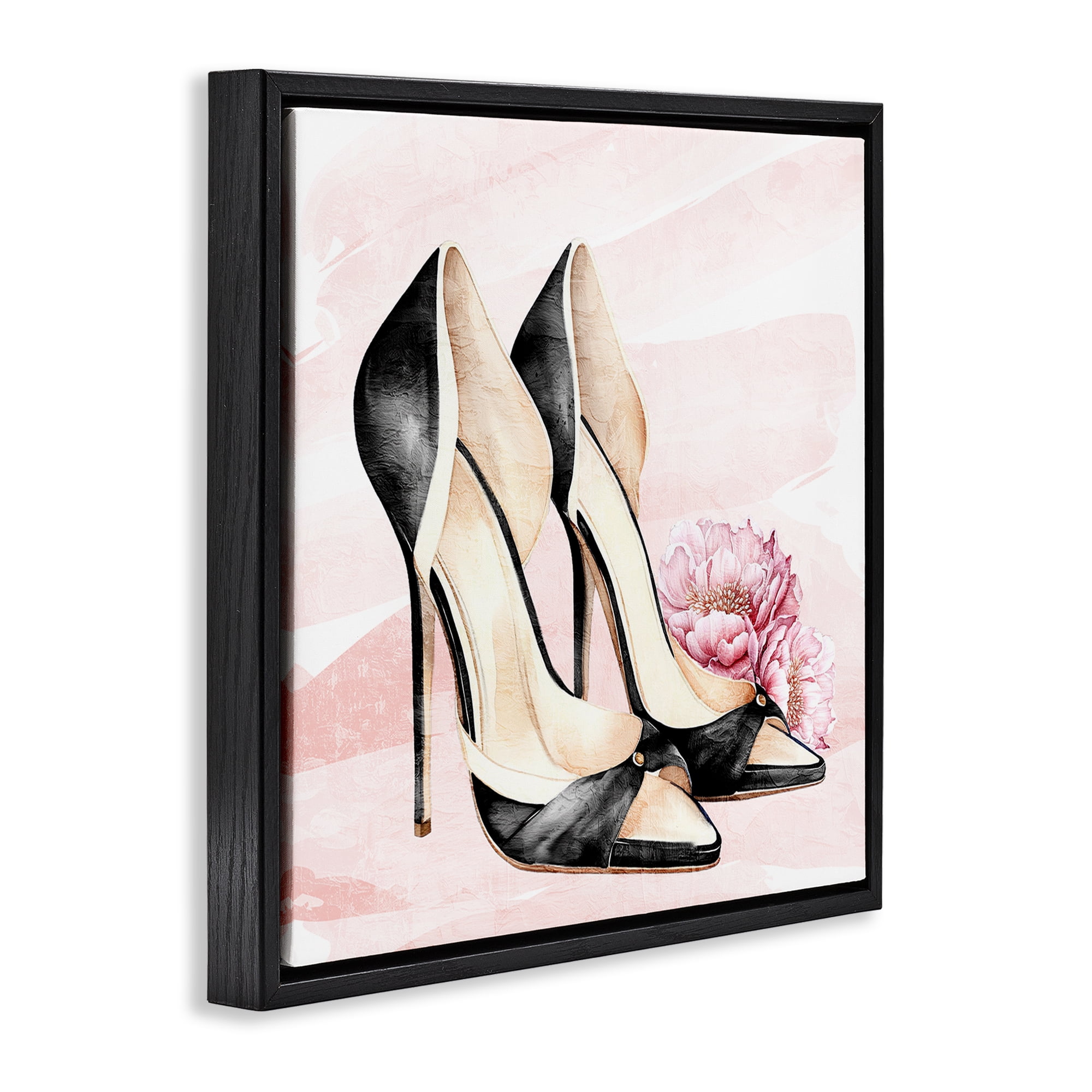 Stupell Industries Blush Glam Time Shoes Black Framed Floater Canvas Wall Art, design by Kim Allen