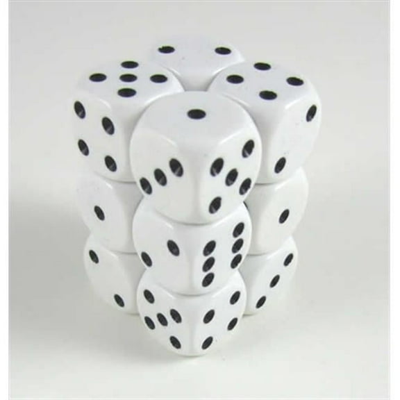 25601 Opaque White With Black - 16 mm Six Sided Dice Set Of 12