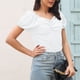 thumbnail image 3 of Blusa de manga corta para mujer, blusas informales de moda de verano para mujer, camisas de manga corta con cuello en V para compras diarias, blanco XL, 3 of 6