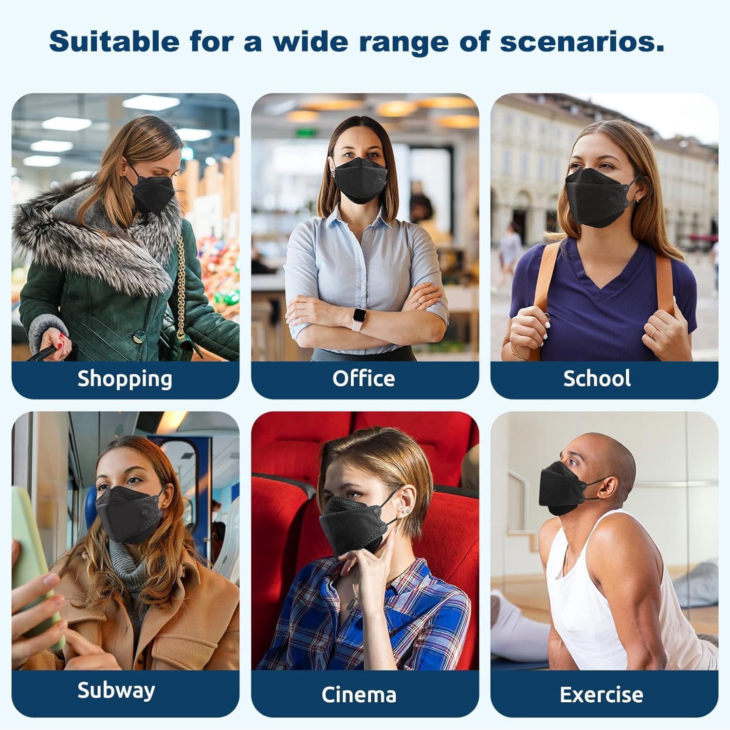 KN95 Face Masks 50 Pack, Breathable Comfortable Disposable Face Mask For Adults And Teens, Black