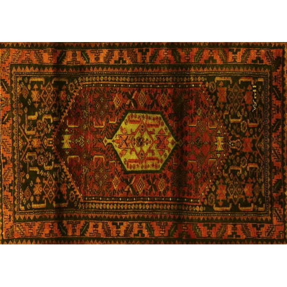 Ahgly Company Machine Washable Indoor Rectangle Persian Yellow Traditional Area Rugs, 2' x 4'