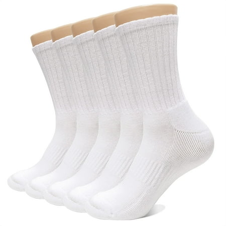 

Men Women Cotton Crew Socks for Hiking - Thick Cushioned Athletic Seamless Socks with Arch Support (White Medium)