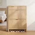 thumbnail image 6 of Fluted Shoe Storage Cabinet with 2 Storage Drawers & 2 Flip Drawers, Modern Narrow Shoe Organizer Cabinet with Adjustable Shelf for Entryway, Hallway, Front Door Entrance, Oak Natural, 6 of 6