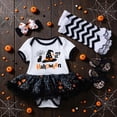 thumbnail image 2 of KPOPLK 4 Piece Baby Girl Halloween Tutu Outfit 3 6 9 12 18 Months Skirted Romper+Headband+Socks +Shoes Halloween Clothing Set Size 3-6 Months,Black, 2 of 9