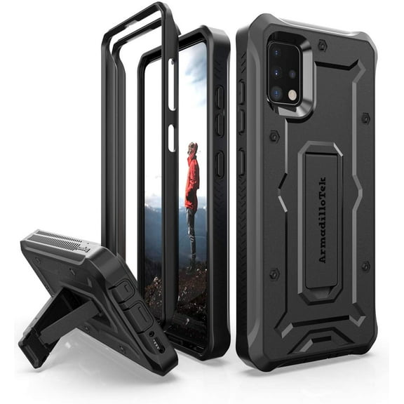 ArmadilloTek Vanguard Case Designed for Samsung Galaxy A51 4G (2020 Release) Military Grade Full-Body Rugged with Built-in Kickstand [Screenless Version] - Black