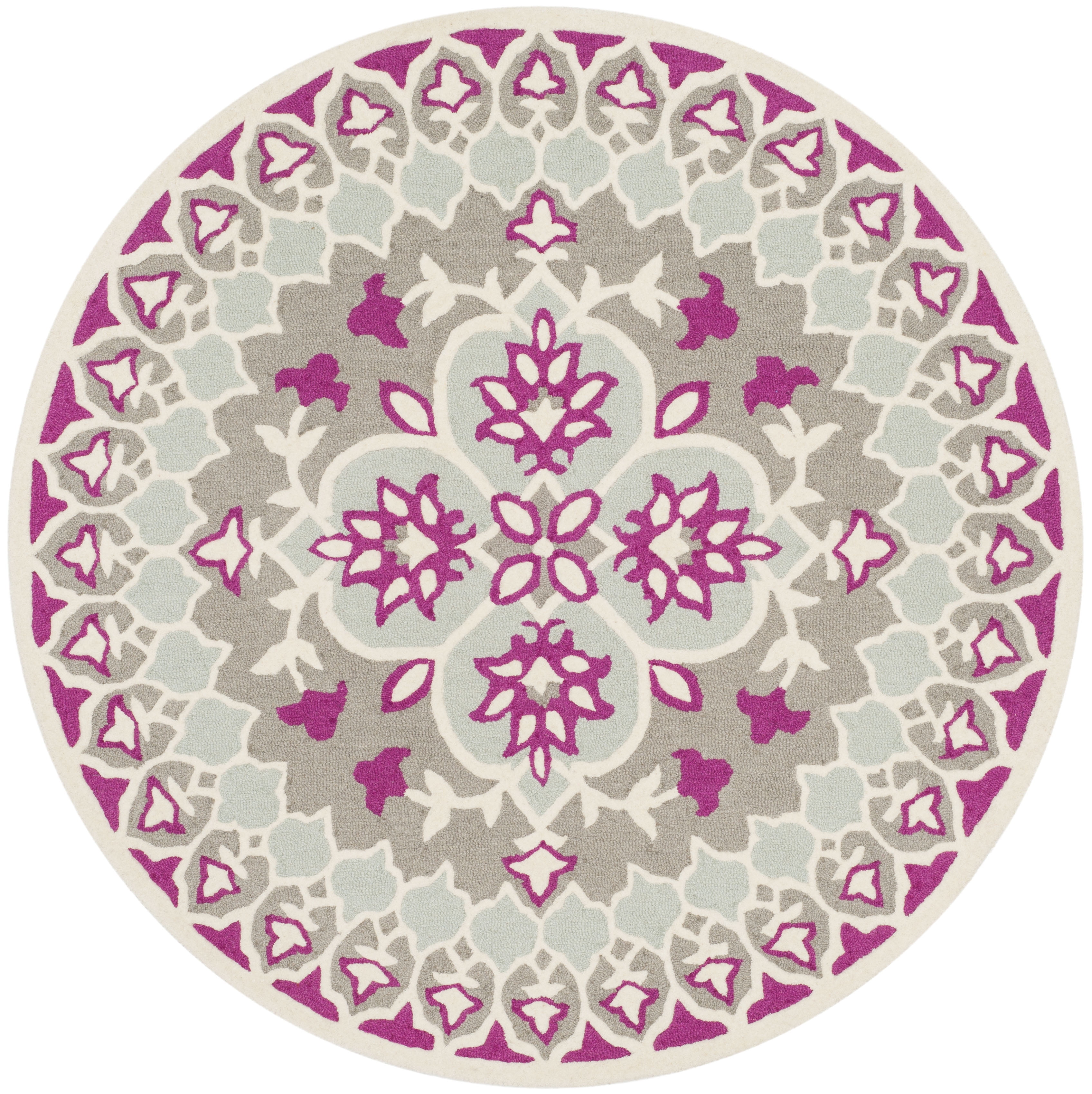 SAFAVIEH Bellagio Zoja Floral Wool Area Rug, Gray/Ivory, 5' x 5' Round