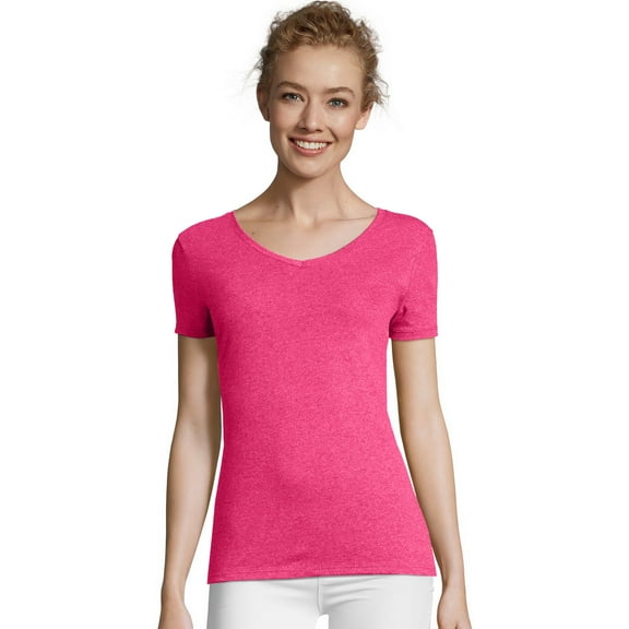 Hanes Perfect-T Women's Tri-Blend V-Neck T-Shirt Jazzberry Pink Heather 3XL