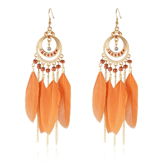 K-KED Long Feather Earrings Creative Droplet Ornaments Long Bohemian Tassel Earrings-DC1473-2