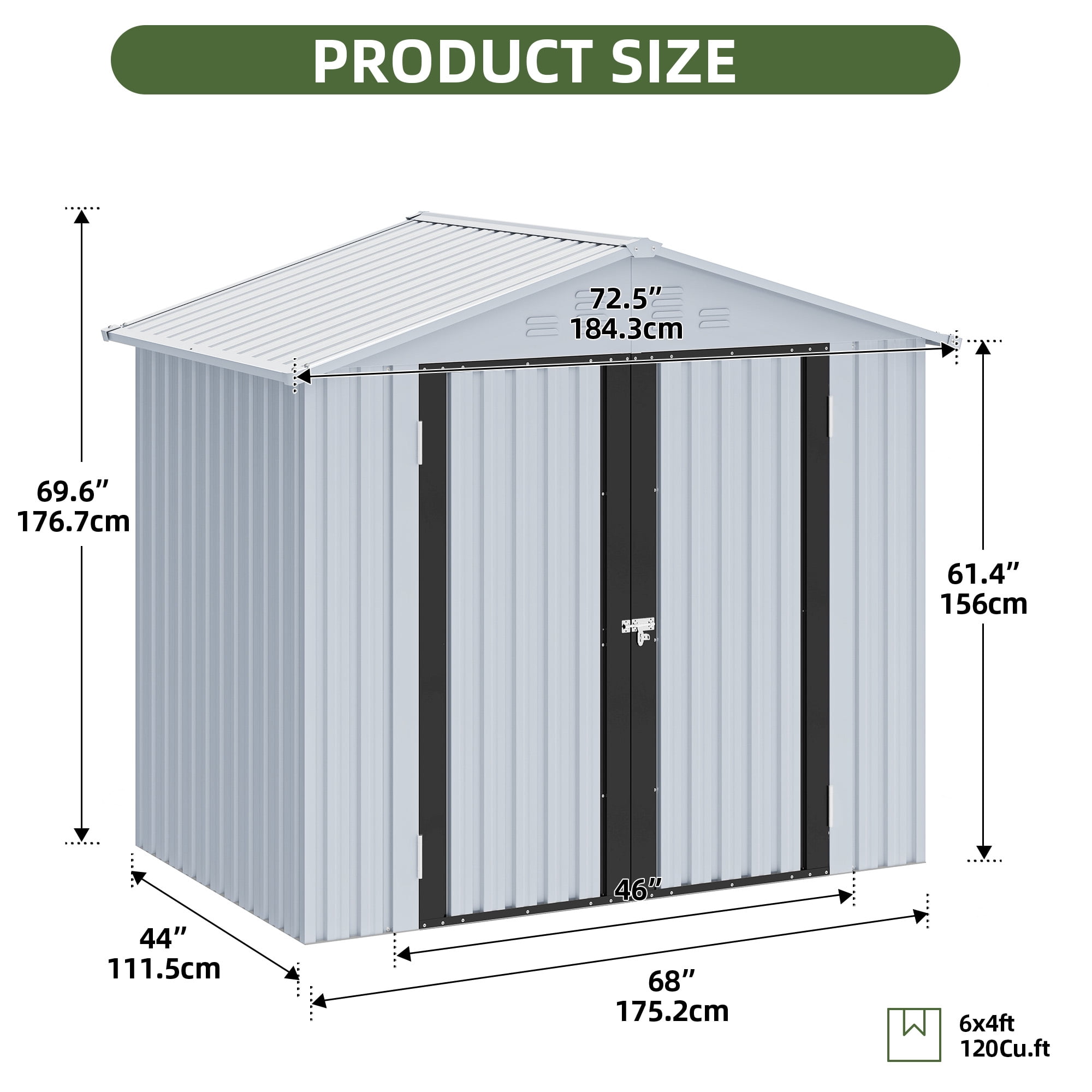 Uforic 6x4ft Metal Outdoor Storage Shed, Lockable and Waterproof with Gable Roof & Vents, White
