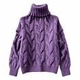 thumbnail image 4 of BODOAO Women's Cable Knit Turtleneck Sweater Long Sleeve Chunky Knit Pullover with Ribbed Mock Neck Cuffs and Hem Women's Loose Fit Winter Sweater Top Pullover Top Purple L, 4 of 4