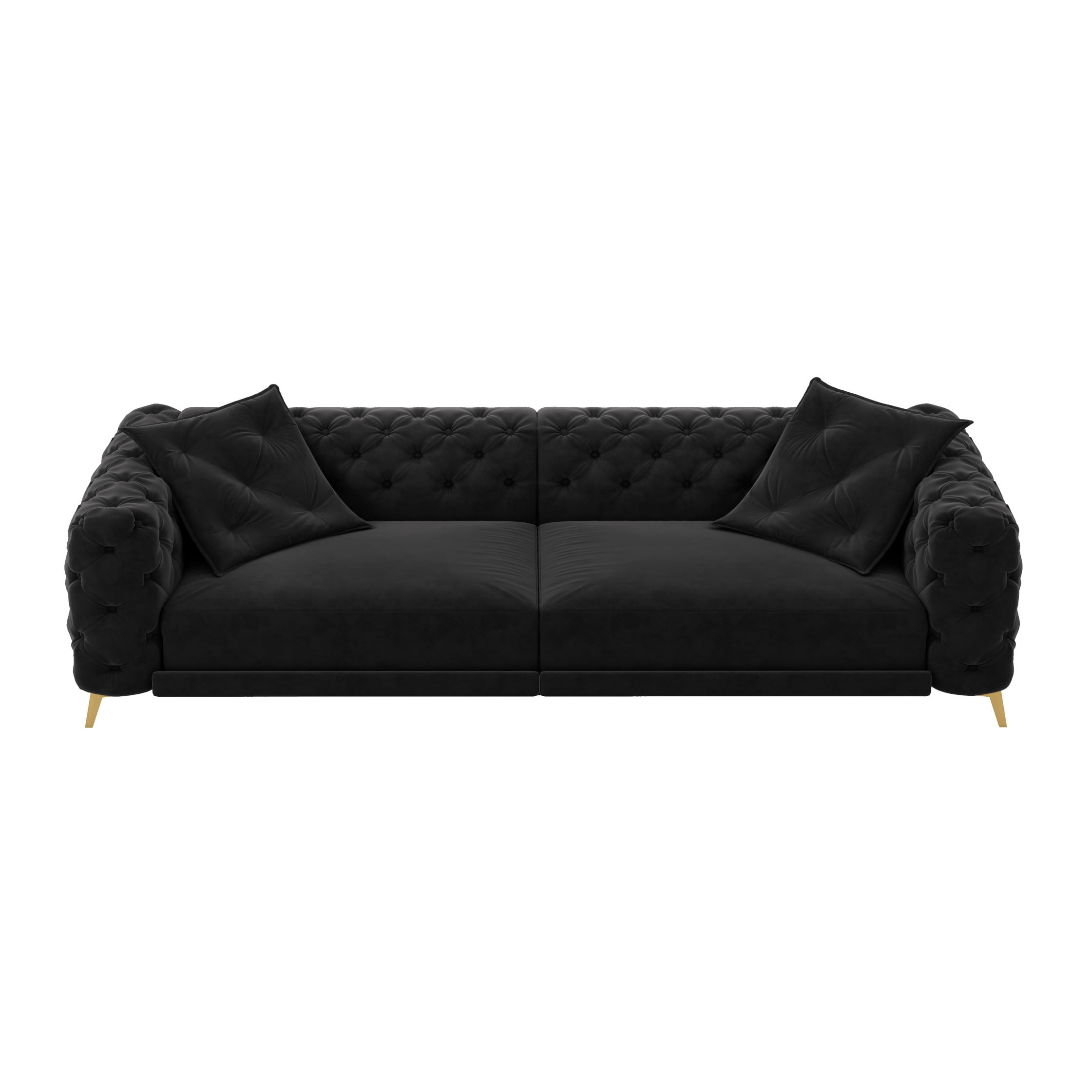 Noble House Rostin 4-Seat Velvet Convertible Sleeper Sofa, 3-in-1 Pull-Out King Bed with Movable Ottoman, Black