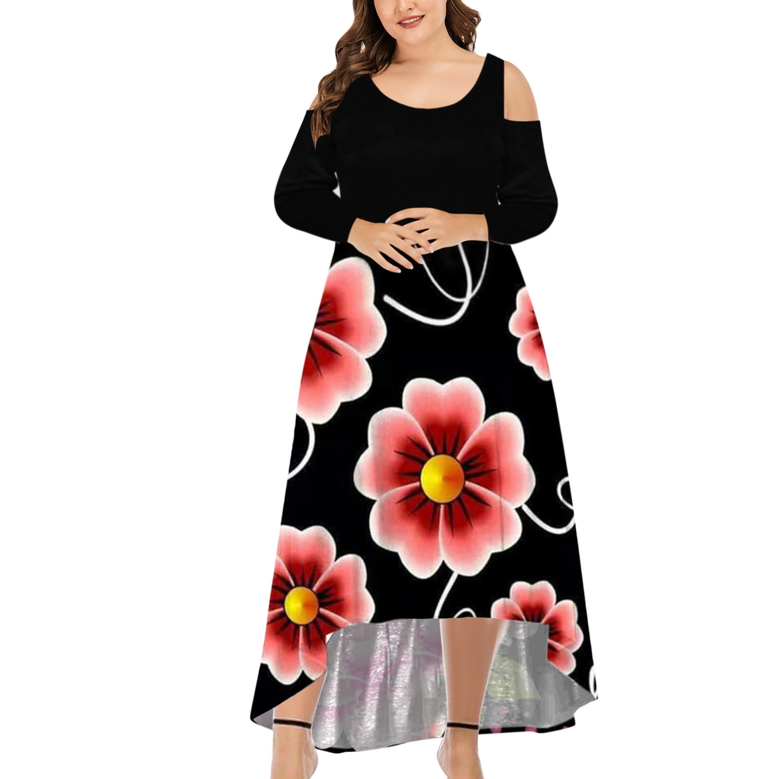 Womens Long Sleeve Cold Shoulder Loose Plain Plus Size Maxi Dresses Casual Long Dresses Vedolay Dresses for Women Casual 