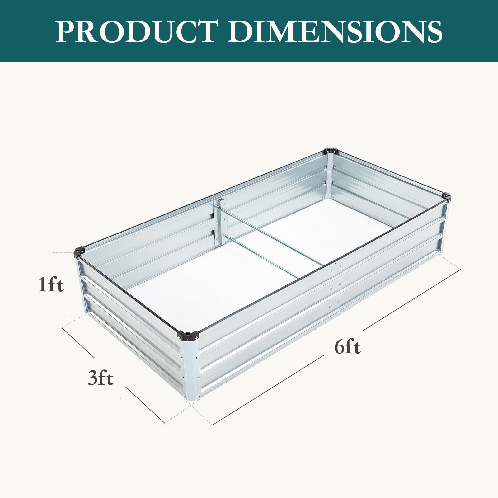 EDX Outdoor 2-Pack Metal Raised Garden Bed 6x3x1FT, Steel with Support Bars, Rust-Resistant Coating, Open Base for Drainage, Silver