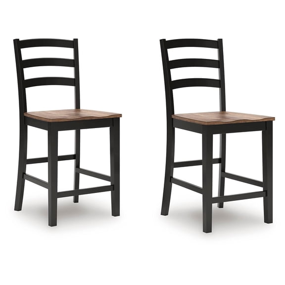 Signature Design by Ashley Wildenauer Counter Height Barstool - Deep Brown Butcher Block Seat with Satin Black Frame (Set of 2)