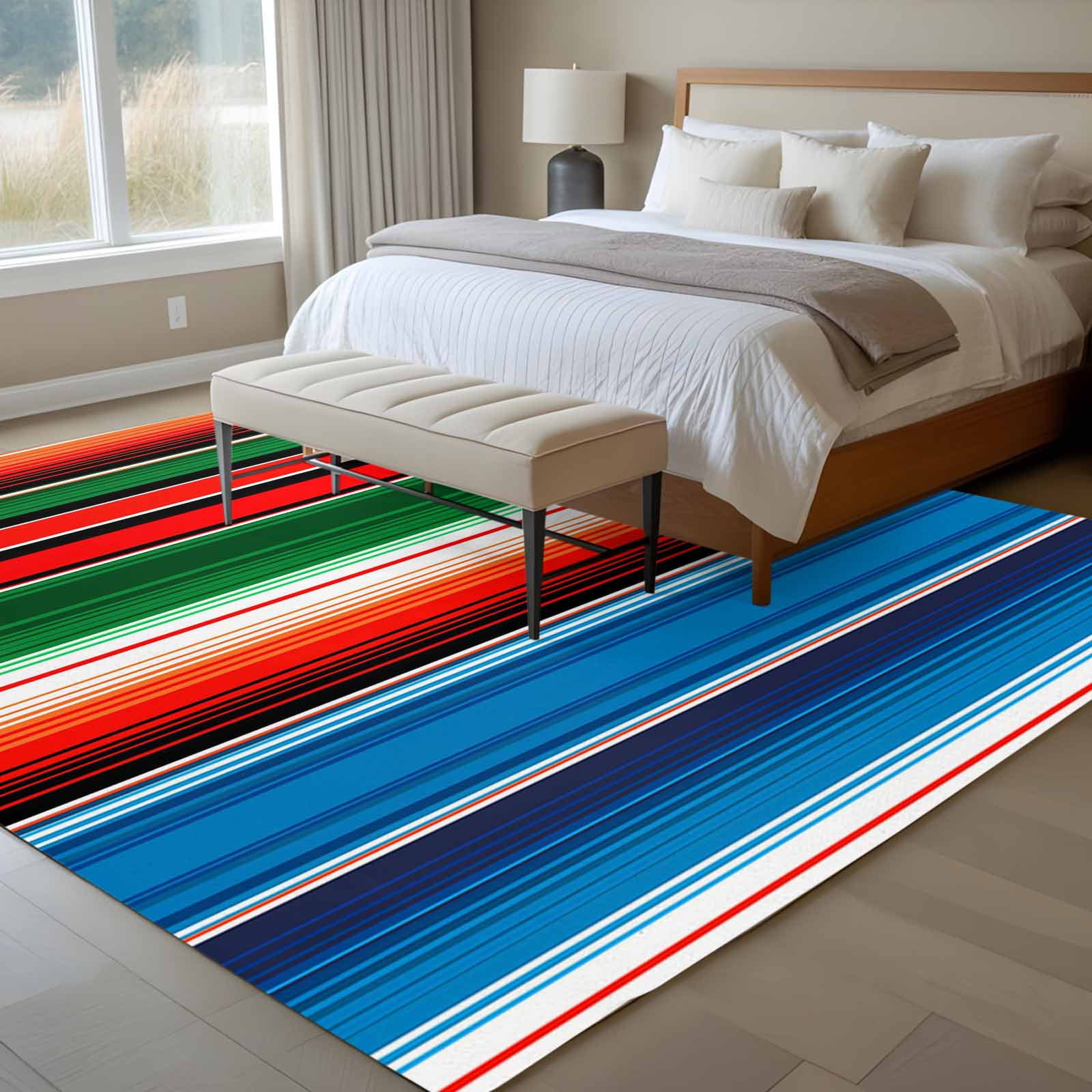 6'x9' Area Rugs, Mexican Serape Indoor Outdoor Area Rug for Living Room Bedroom, Colorful Stripes Vertical Lines Abstract Washable Bathroom Rugs Kitchen Floor Carpet Mats Home Decor Aesthetic