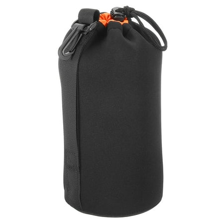 Uxcell Camera Lens Bag 3.9 IDx9.8 H Drawstring Lens Pouch with Thick Protective Neoprene Black Orange