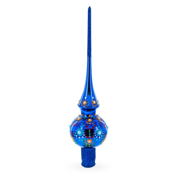 Glossy Blue with Festive Accents Glass Christmas Tree Topper